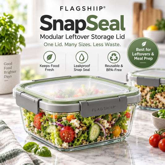 FLAGSHIIP® SnapSeal Glass Food Storage Container | Seal Fresh. Stack Smart. Waste Less.