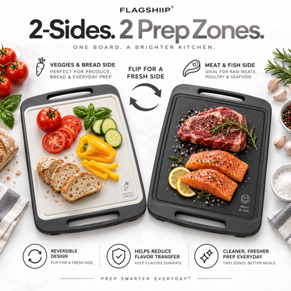 FLAGSHIIP® FlipSlice Dual-Surface Prep Board | Two Sides. Two Prep Zones.