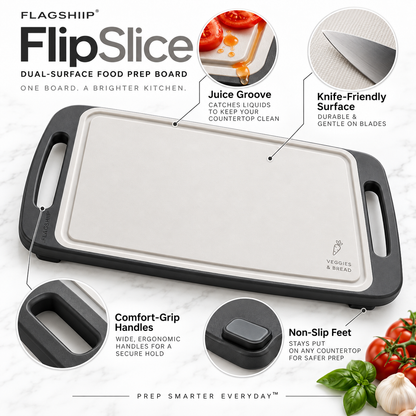 FLAGSHIIP® FlipSlice Dual-Surface Prep Board | Two Sides. Two Prep Zones.