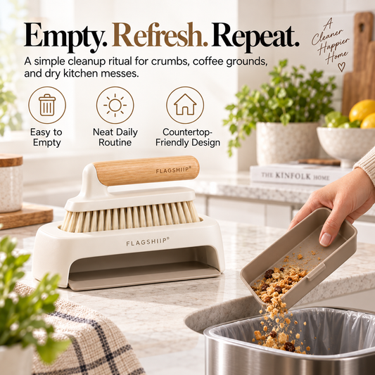 FLAGSHIIP® CrumbDock Countertop Sweep & Catch Station  Sweep crumbs in. Slide the tray out. Done.