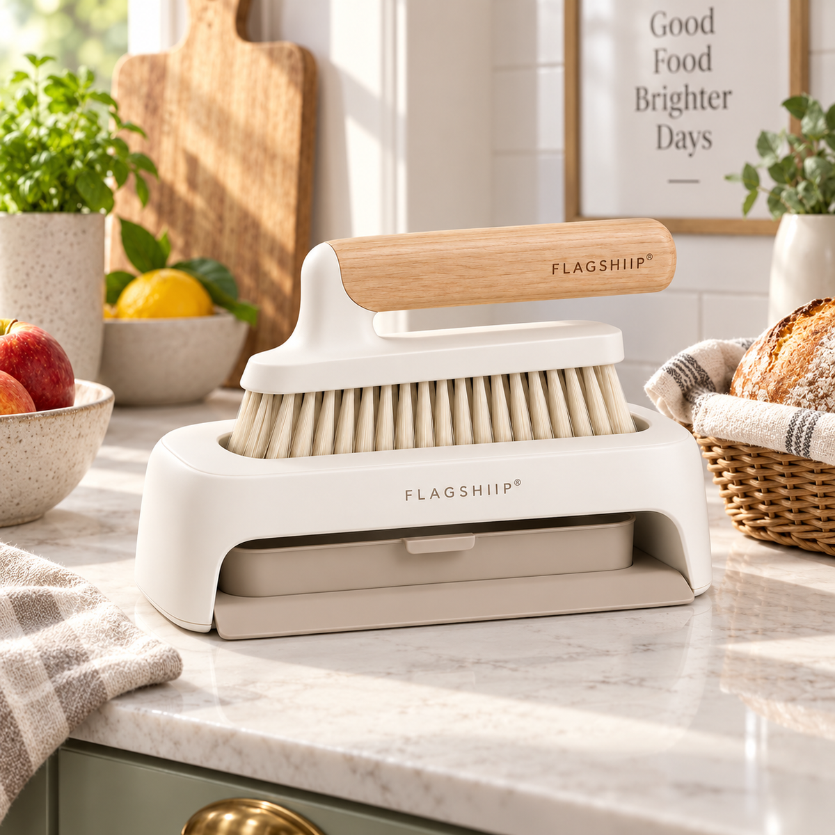 FLAGSHIIP® CrumbDock Countertop Sweep & Catch Station  Sweep crumbs in. Slide the tray out. Done.