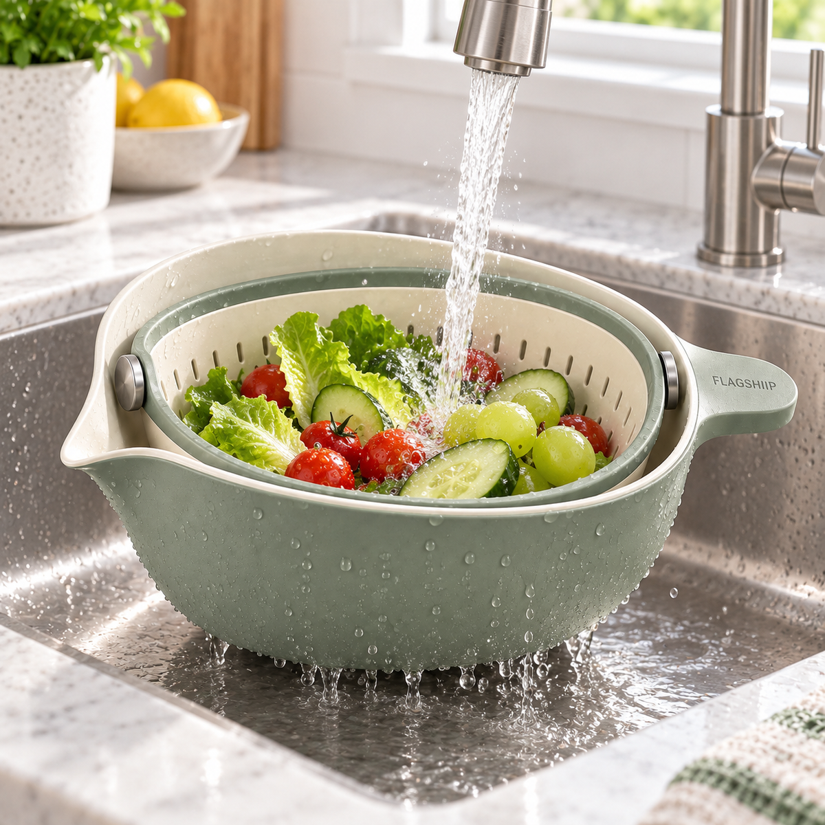 FLAGSHIIP® 2-in-1 Rotating Strainer Bowl