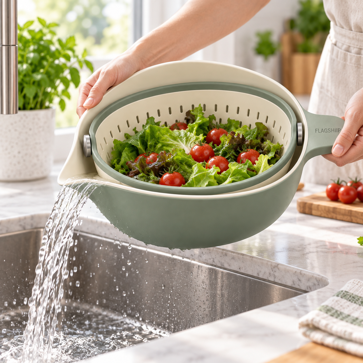 FLAGSHIIP® 2-in-1 Rotating Strainer Bowl