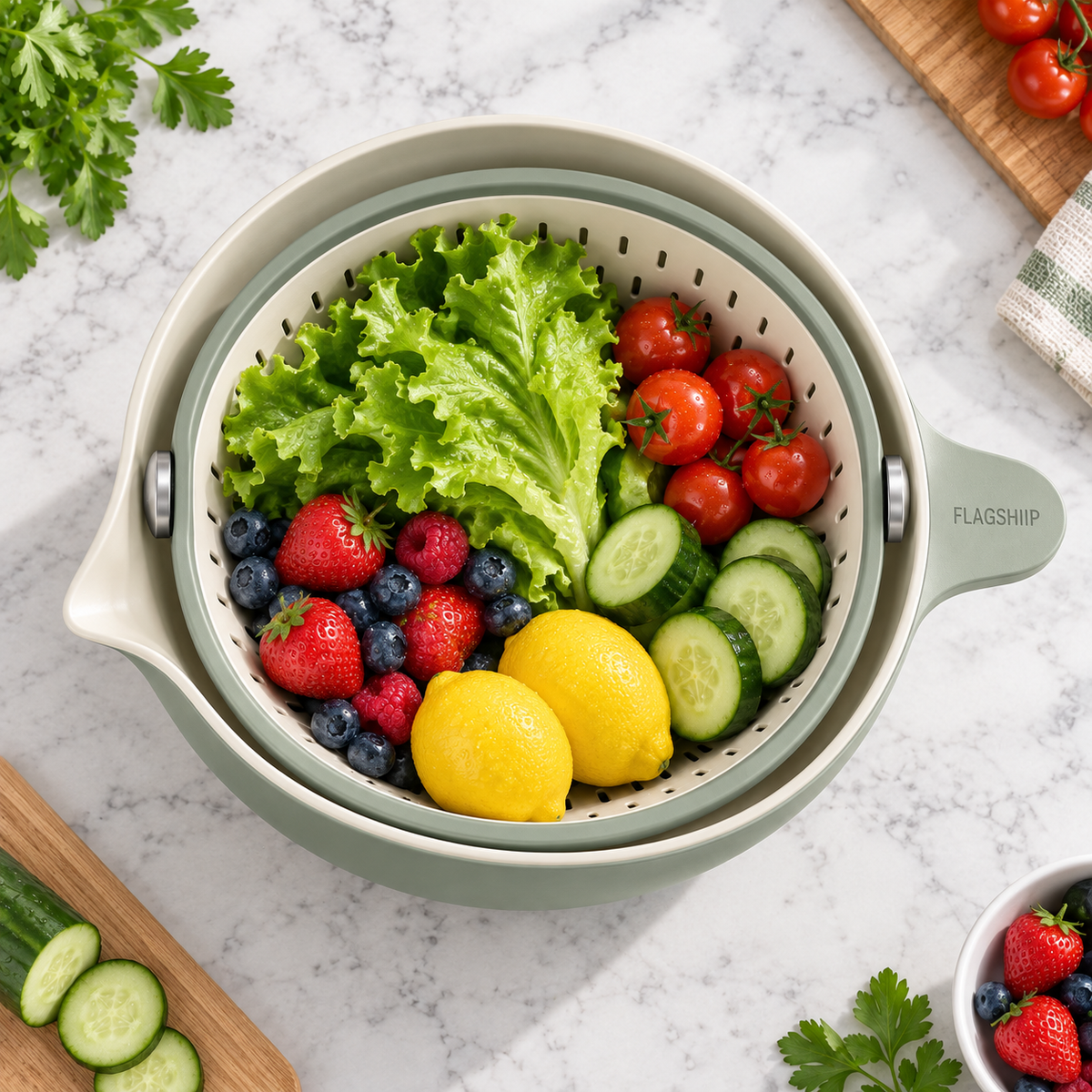 FLAGSHIIP® 2-in-1 Rotating Strainer Bowl