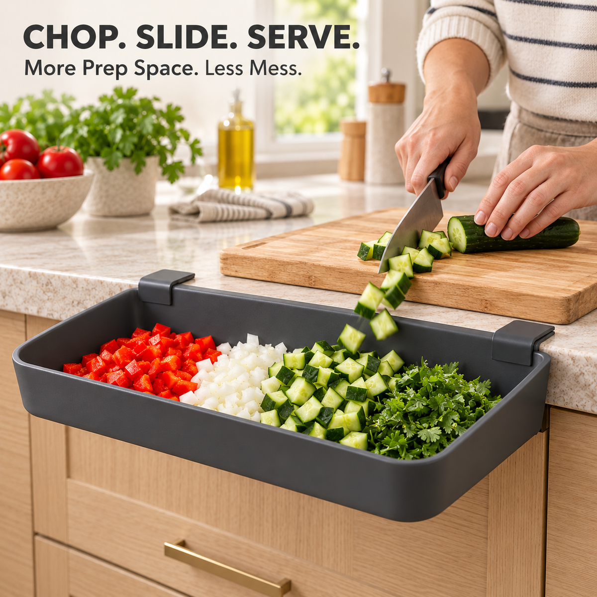 FLAGSHIIP® EdgeGlide Clip-On Prep Tray | Turn Unused Counter Edges Into Instant Prep Space
