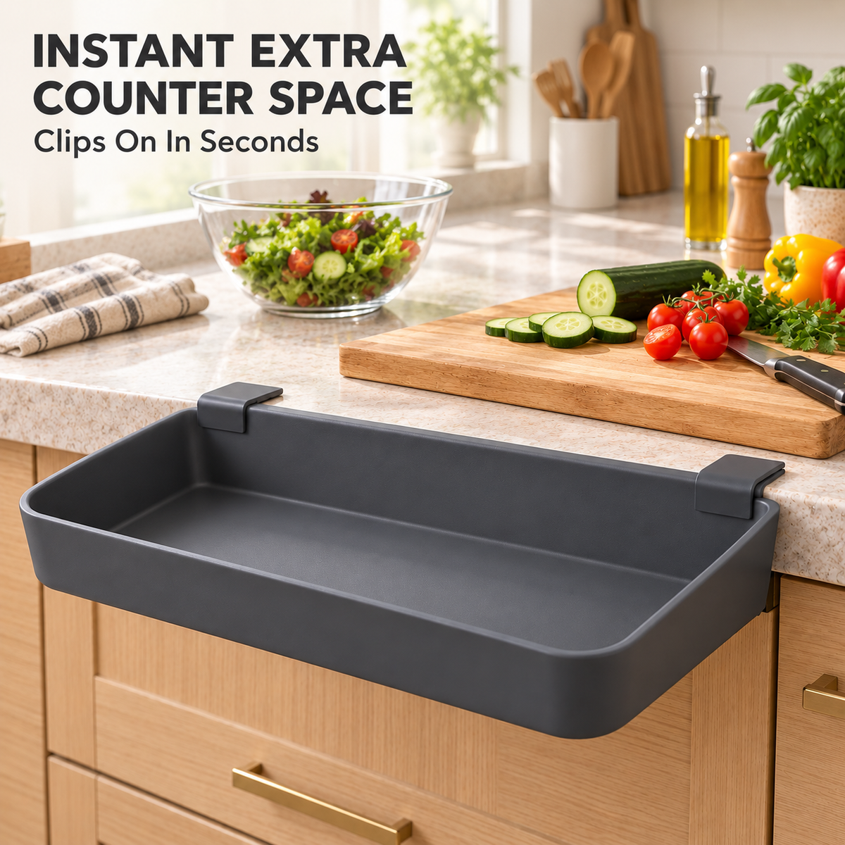 FLAGSHIIP® EdgeGlide Clip-On Prep Tray | Turn Unused Counter Edges Into Instant Prep Space