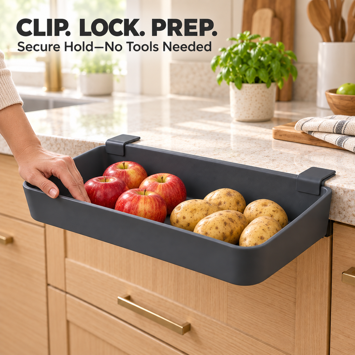 FLAGSHIIP® EdgeGlide Clip-On Prep Tray | Turn Unused Counter Edges Into Instant Prep Space