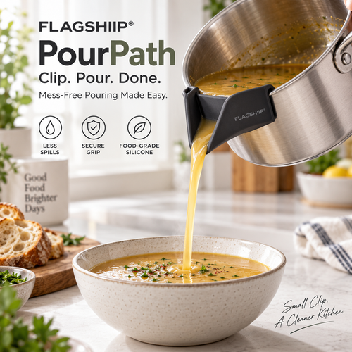 VOGGUU® PourPath Clip-On Pan Pour Spout Pour Exactly Where You Want.