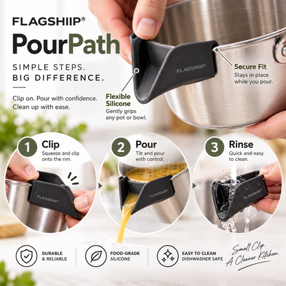 VOGGUU® PourPath Clip-On Pan Pour Spout Pour Exactly Where You Want.